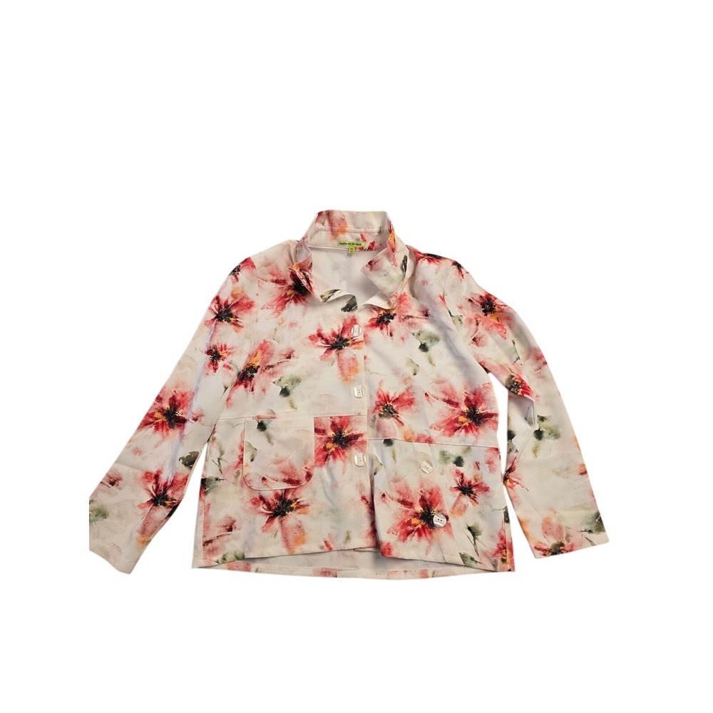 Trisha Tyler Womens Pink Floral Watercolor Button Front Jacket TTP9892 Size PM